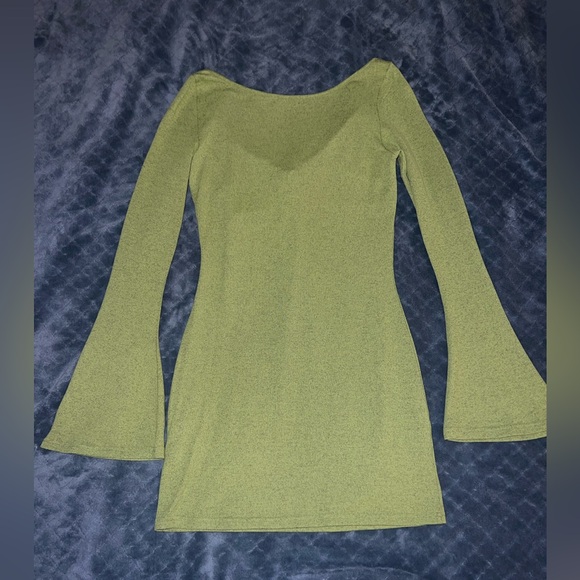 SHEIN Twist Front Flounce Sleeve Bodycon Mini Dress Lime Green Large - Picture 2 of 5